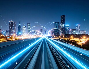 Fototapeta premium Futuristic city highway at night (1)