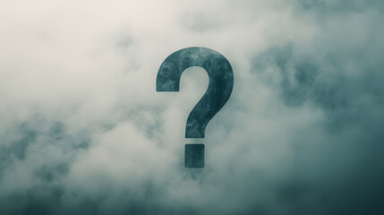 Mysterious Question Mark in the Clouds: An enigmatic question mark hovers amidst a sea of fluffy, ethereal clouds. The scene evokes a sense of wonder, curiosity, and the unknown.