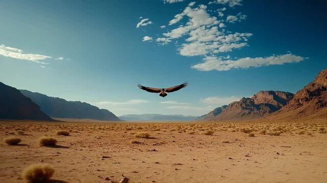 Majestic Eagle Soaring Over Vast Desert Landscape