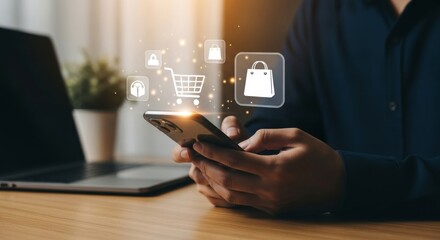 Mobile Shopping Convenience - Person using smartphone, online shopping, commerce, convenient purchasing, technology integration