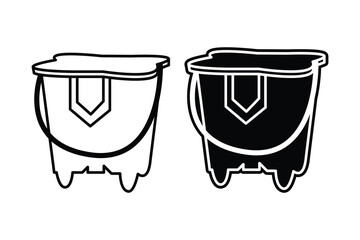 Bucket silhouette art vector with line art on white background