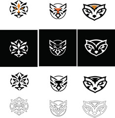 Fototapeta premium Fox, tiger, and cat vector icon set, collection of mask-type illustrations. Perfect for branding, events, or storytelling visuals.