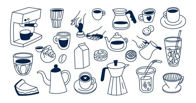 Vector hand drawn graphics for advertising, branding, posters and banners, funny cartoon illustrations, prints and stickers, brunch cafe , bakery concepts, specialty coffee shops  menu elements - Powered by Adobe