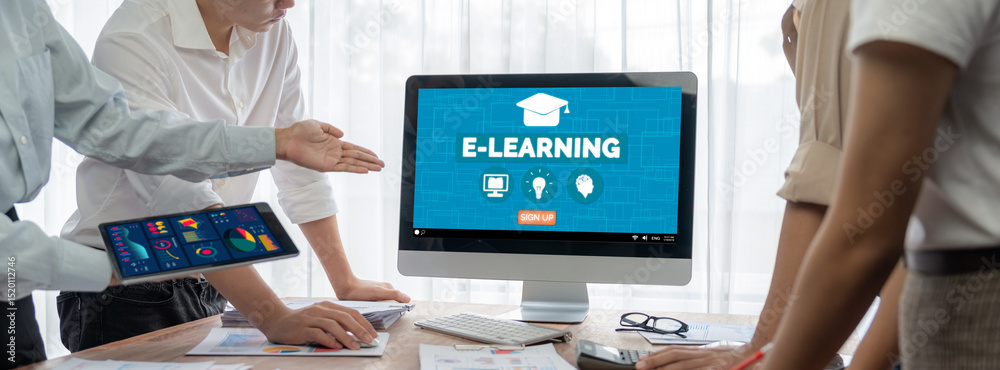 Fototapete E-learning website with brisk sofware for student to study online on the internet network
