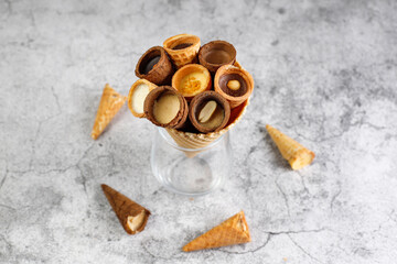 Variety of mini waffle cones.
