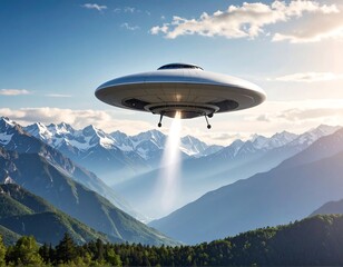 UFO over snow-capped mountains