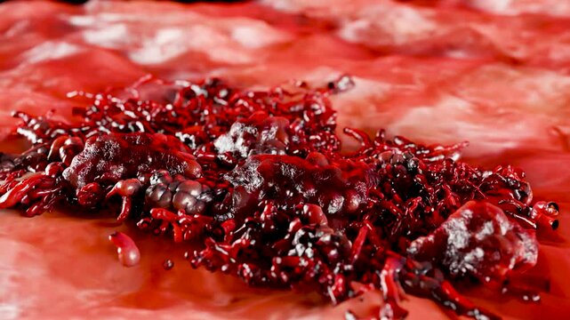 Cancer cell growth uncontrollably over tissue, Tumor infection cells and spreading, Invasive inflammation metastasis cancerous. reproduce by duplicating, cells expanding, Melanoma Cancer, 3d render