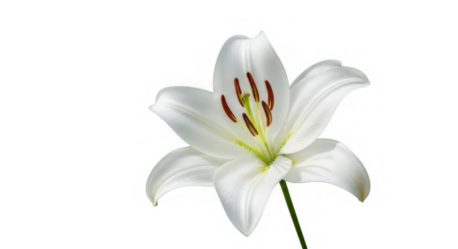 A luminous white lily blooms against a black backdrop, its petals pristine and elegant under light.