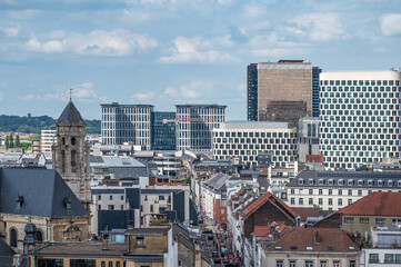 Naklejka premium Financial district and old town monuments, high angle view in the Brussels city center, Belgium