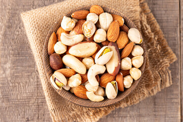 Healthy mix nuts. Almonds, hazelnuts, cashews, peanuts, pistachios, Brazil nuts