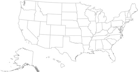 USA map with geographical state borders. United States of America map. Outline USA map design with state borders. Vector