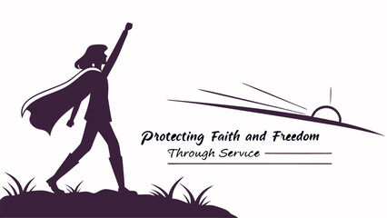 Military tribute with US flag and faith - Silhouette on white background

