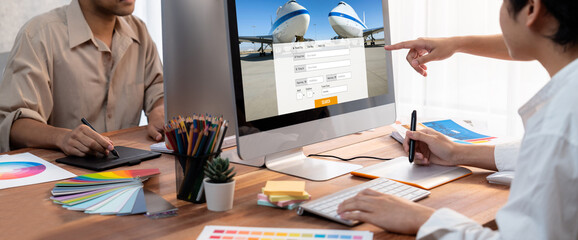 Online flight booking website provide brisk reservation system . Travel technology concept .