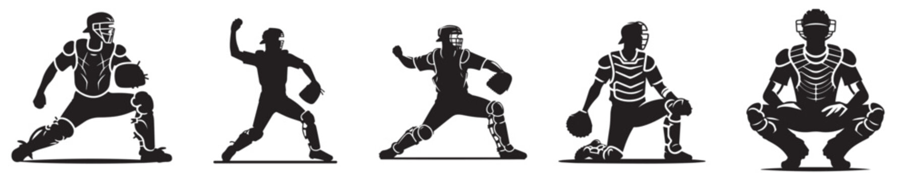 vector silhouette of catcher baseball player