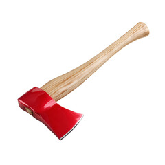Red axe with wooden handle isolated on black background