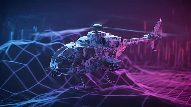 Abstract helicopter in digital terrain graphic