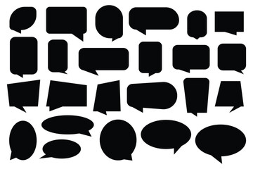 Big comic speech bubble set in bold black and white style. Perfect for retro design, dynamic comics, and pop art projects.  cartoon text box symbol silhouette with halftone for social media business. 
