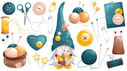 Sew and embroidery vector collection. Needlework tools set. Vector illustration.