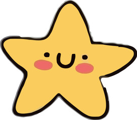 Cute Smiling Star: Cheerful star character with a delightful smile and rosy cheeks adds a touch of joy and whimsy to any design.