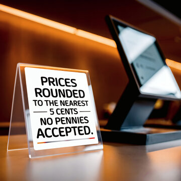 No Pennies Accepted: Retail Sign Highlights Shift as U.S. Moves Toward Phasing Out the Penny and Adopts Rounding Practices in Everyday Transactions at the Checkout Counter illustration ai generated