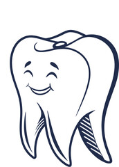 Tooth with a happy expression, healthy and cheerful, isolated on transparent background, ideal for dental health education outline vector icon