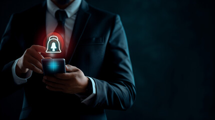Businessman receiving mobile alert notification background