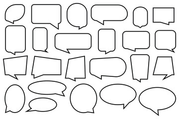 Obraz premium Set of hand drawn chat balloon, comic speech bubble icon, dialogue frame, message idea, quote, or cloud information sticker, Includes various unique speech bubble shapes and expressive speech bubbles