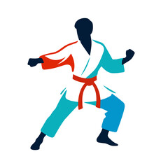Obraz premium Powerful vector illustration of karate practitioner in action showcasing skill, discipline, and strength in martial arts on transparent background for sports branding and training materials