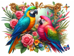 Close - up pictures of cute parrot and the beauty of nature. Picture of beautiful trees and shrubs, beautiful leaves and rose flowers. parrot  (01)