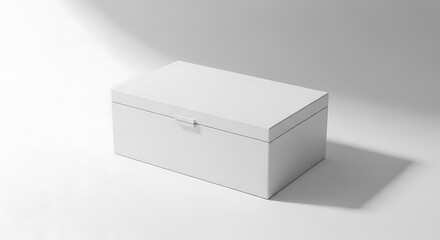 Minimalist White Rectangular Box on Plain Surface with Soft Shadow for Design and Packaging.
