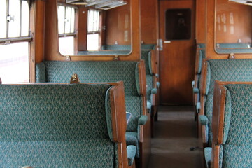 The Carriage Seats of a Vintage Railway Train Coach.