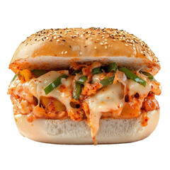 Dak galbi cheese sandwich isolated on transparent background