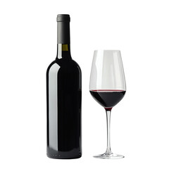 Isolated transparent Elegant red wine bottle accompanied by a fine glass filled with rich red wine. PNG die-cut element for advertising