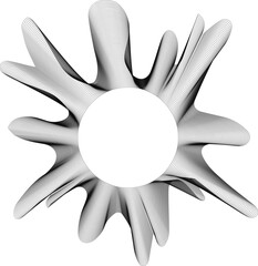 Radial starburst form with hollow center featuring grunge style rough linework and jagged radial spikes with layered concentric textures in organic balance.