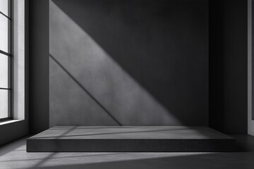 Minimalistic Interior Design. Modern Studio with Dramatic Light and Concrete Shadows - Ideal for Artistic Showcase and Podium Displays