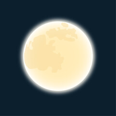 Full Moon Night Sky Vector &ndash; Glowing Lunar Orb with Craters on Dark Celestial Background