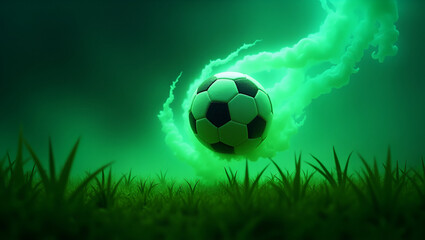 Fototapeta premium Black and white soccer ball on vibrant green grass field, ready for play and competition