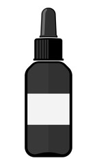 Black jar with pipette. Suitable for cosmetics, medicines or other liquid substances. Clean minimal style, without background.