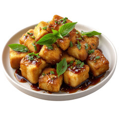 Crispy tofu cubes isolated on transparent background