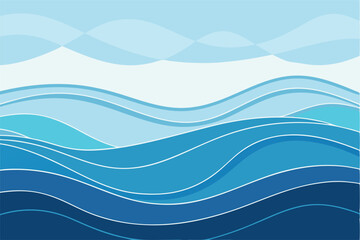 Blue curves and the waves of the sea range from soft to dark vector background flat design style