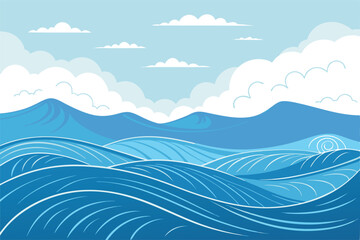 Obraz premium Blue curves and the waves of the sea range from soft to dark vector background flat design style