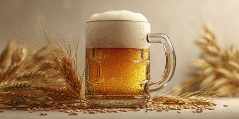 Relaxed Social Moment with Cold Beer in Traditional Mug and Barley