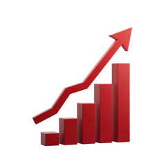 Red growth chart arrow isolated on transparent background