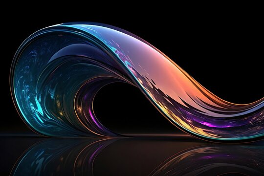 abstract 3d illustration of colorful wavy shape on Abstract colorful wave on a black background. 3d rendering, 3d illustration.