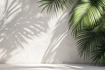 Fototapeta premium Modern Tropical Decor. Palm Leaves & Shadows Background for Minimalist Interior Design and Wall Art