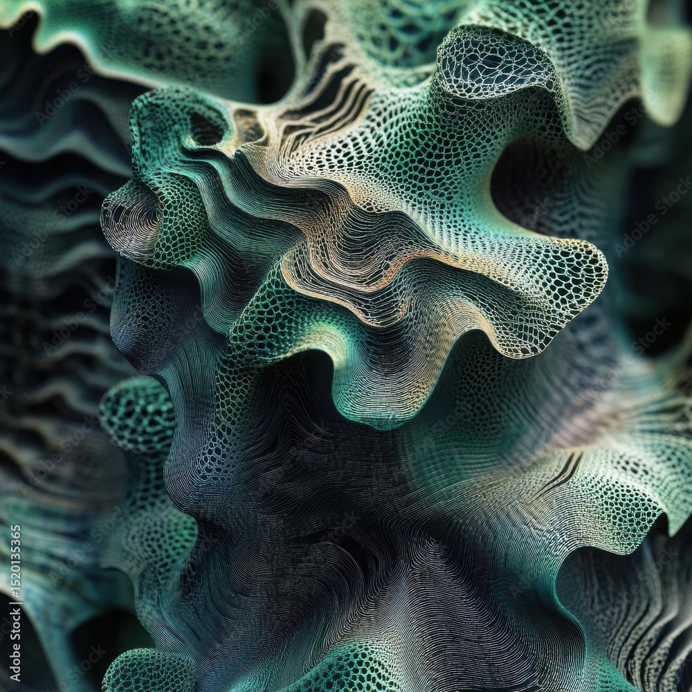 Fototapete abstract organic structure with intricate patterns and textures in shades of green and beige