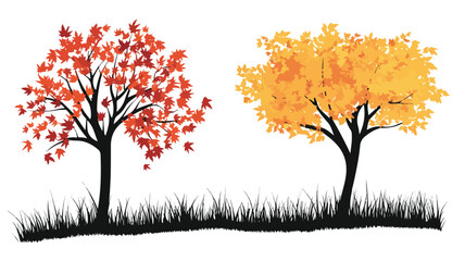 Serene Maple Tree and Grass Silhouette Vector Illustration