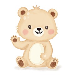 Woodland Bear with Birthday Hat – Forest Animal Illustration for Nursery teddy bear cartoon