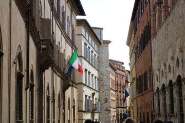 The streets of the medieval Siena Old Town. Tuscany, Italy.
