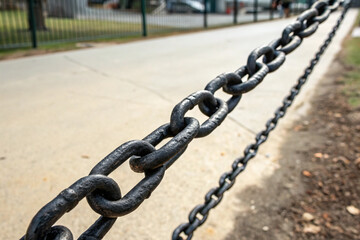 Naklejka premium Two substantial black chains forming a barrier, evoking feelings of security and demarcation